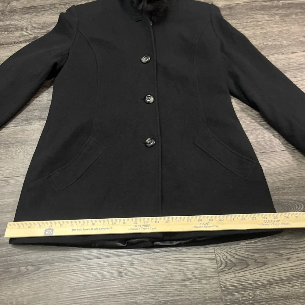 Sachi Collection Black Cashmere Blend women's Coat Size PL  Finland Fox Fur Trim - Picture 6 of 15